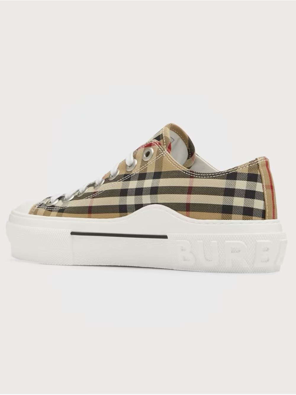 Burberry Beige Plaid Low-Top Sneaker with White Sole - Picture 4 of 8